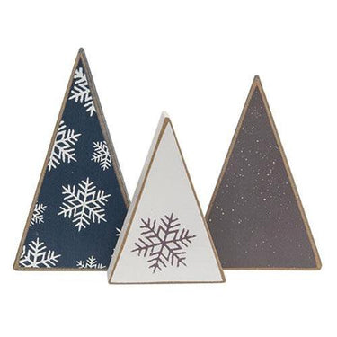 3 Set Mini Wooden Snowflake Christmas Tree Sitters - The Fox Decor